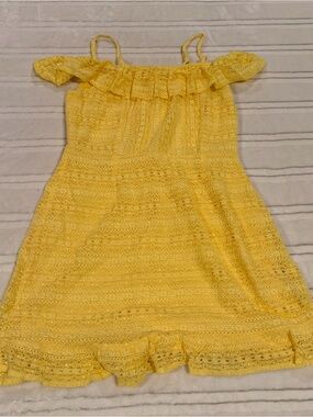Yellow Eyelet Off-Shoulder Mini Dress